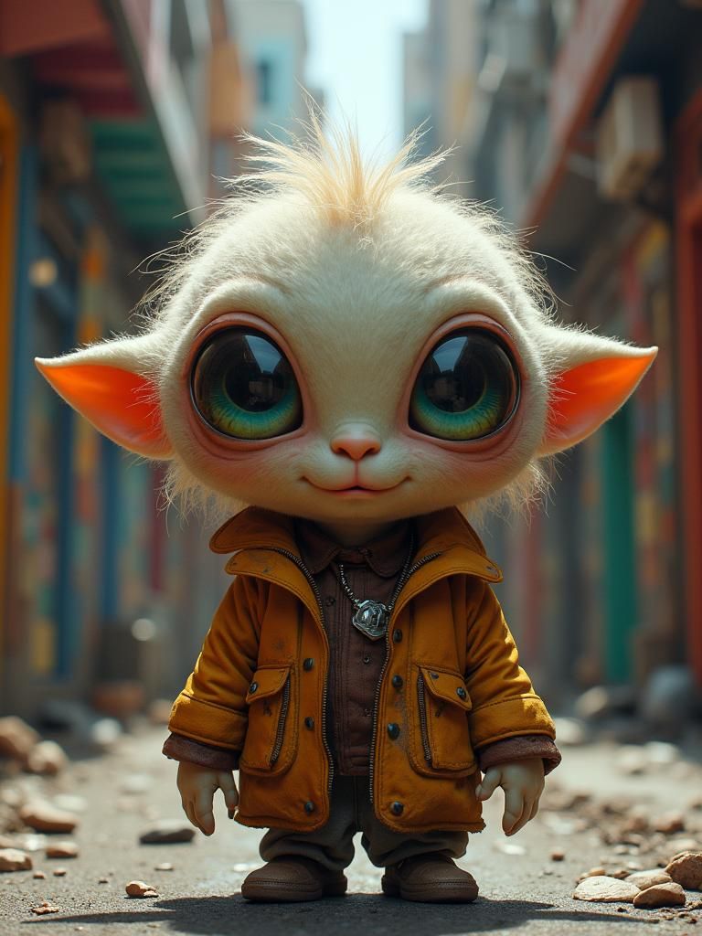 Whimsical Alien Gangsta Pimp in Gritty City Alley