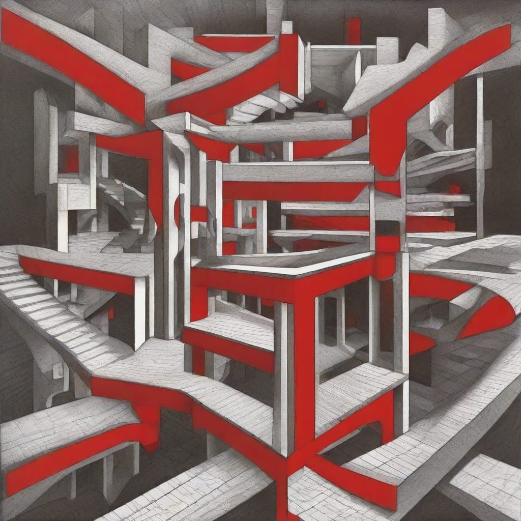 Escher-Inspired Labyrinth: Brutalist Stairwells and Optical ...