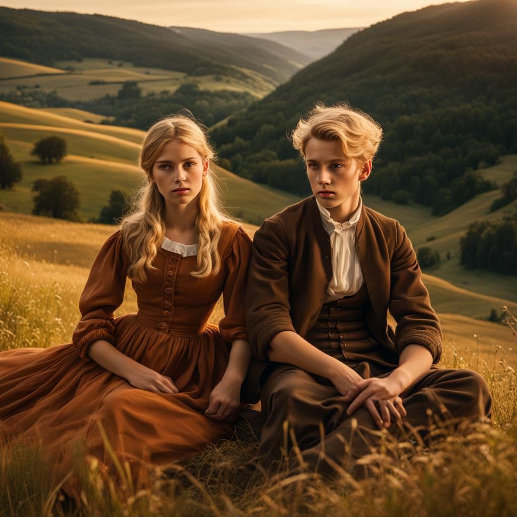 19th Century French Valley Scene with Teenagers