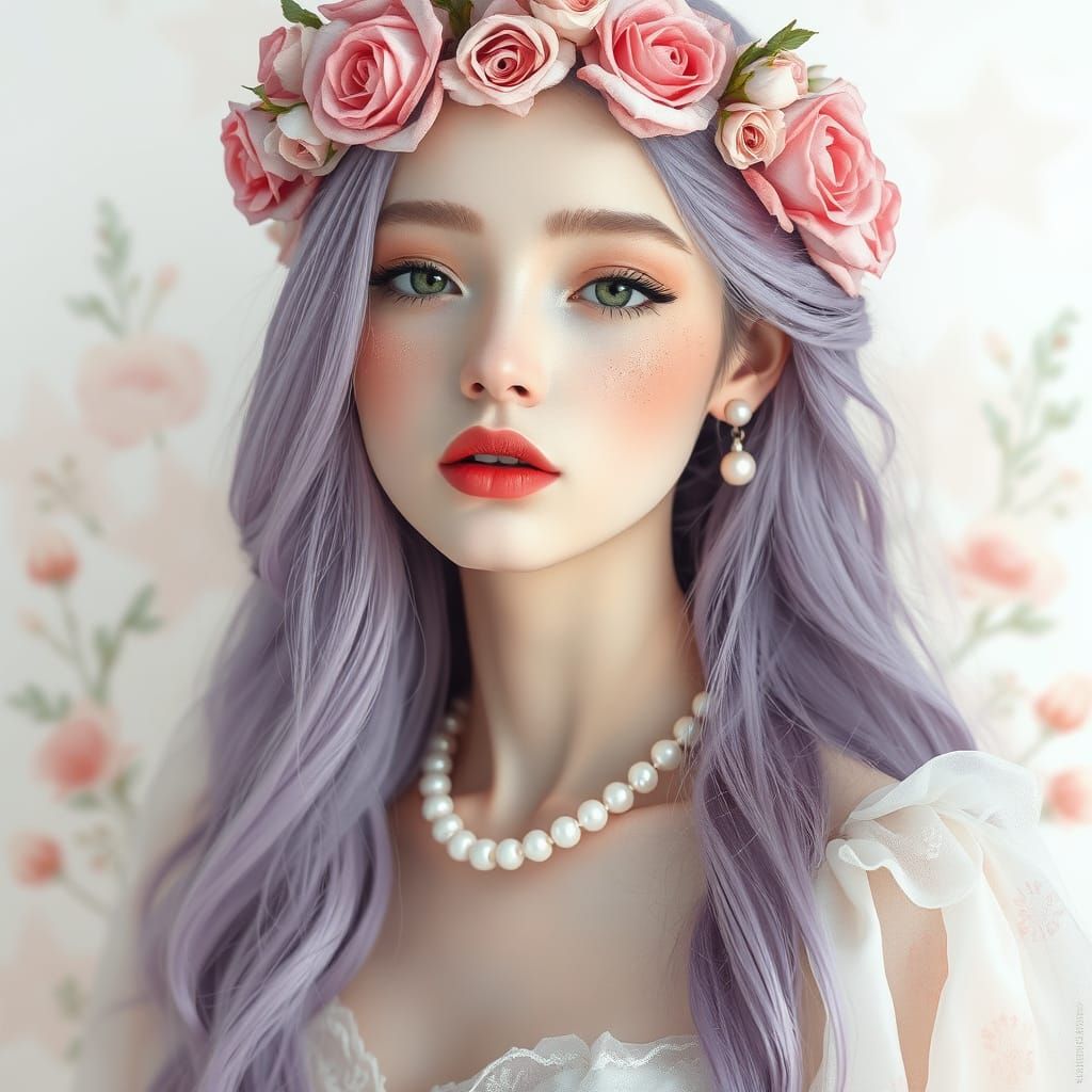 Woman with Lavender Hair in Watercolor Style