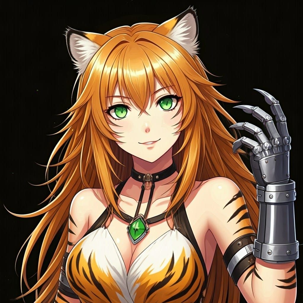 Anime Tiger Woman Warrior with Metallic Claws