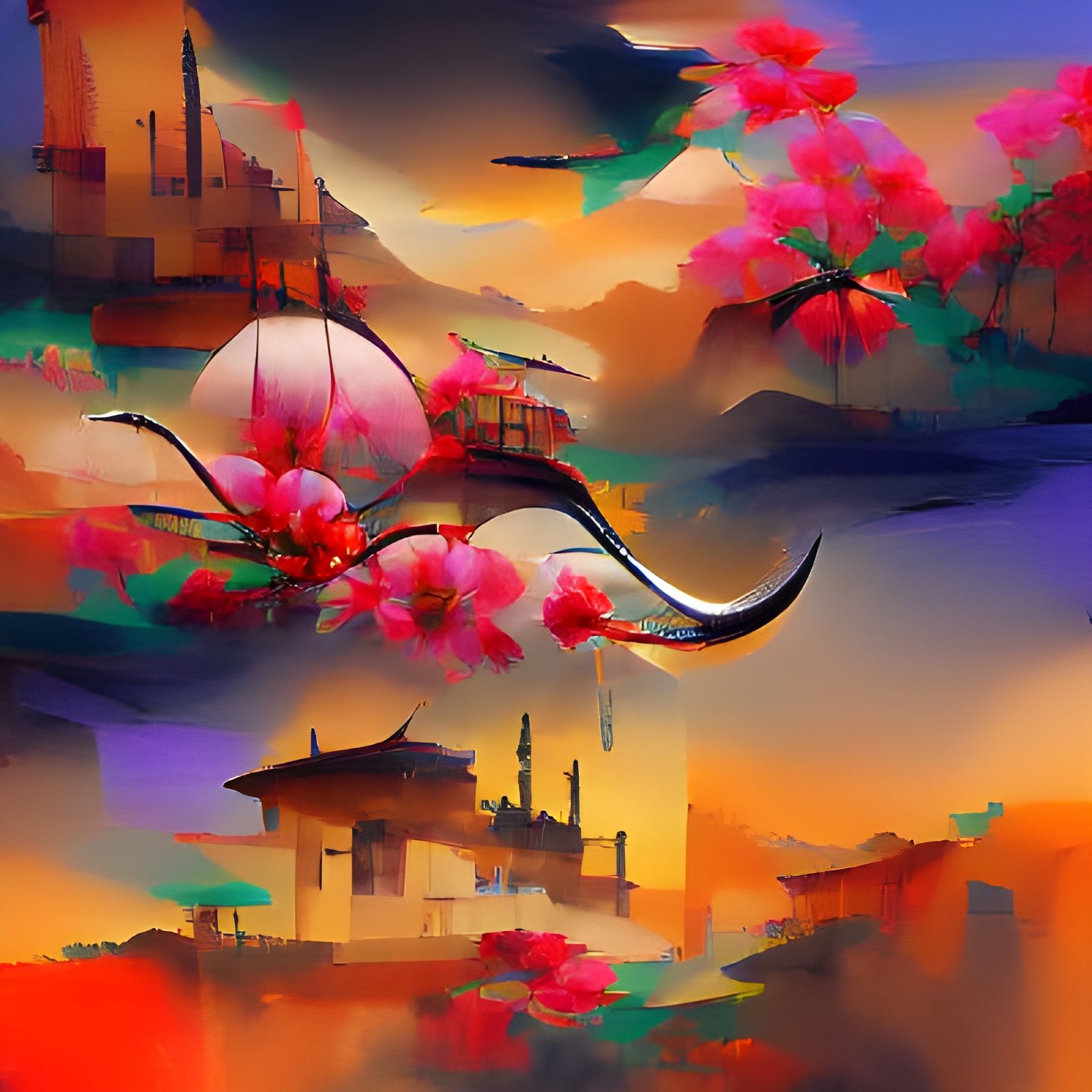 Serene Oriental Landscape with Traditional Architecture