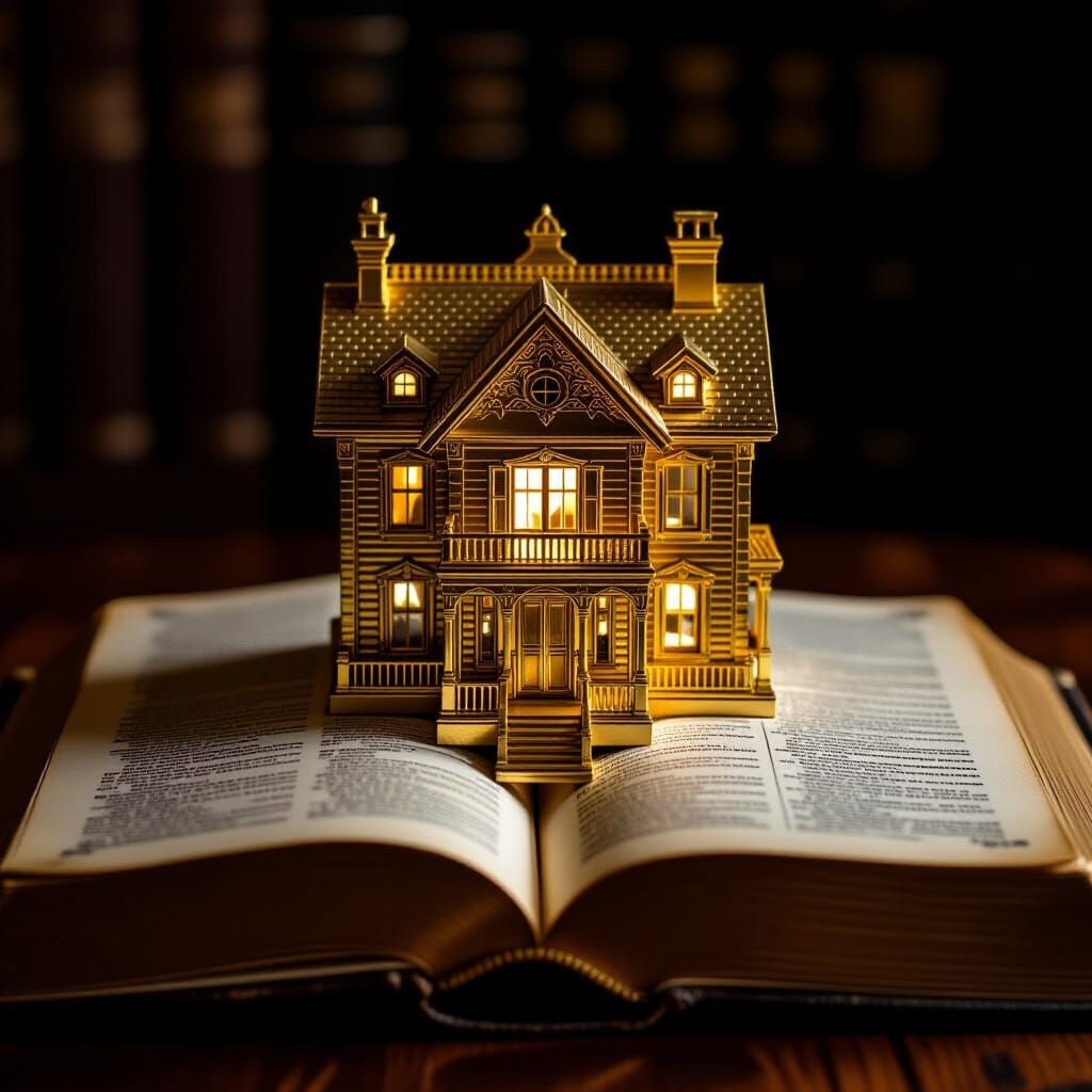 Golden House in Open Book with Cinematic Lighting