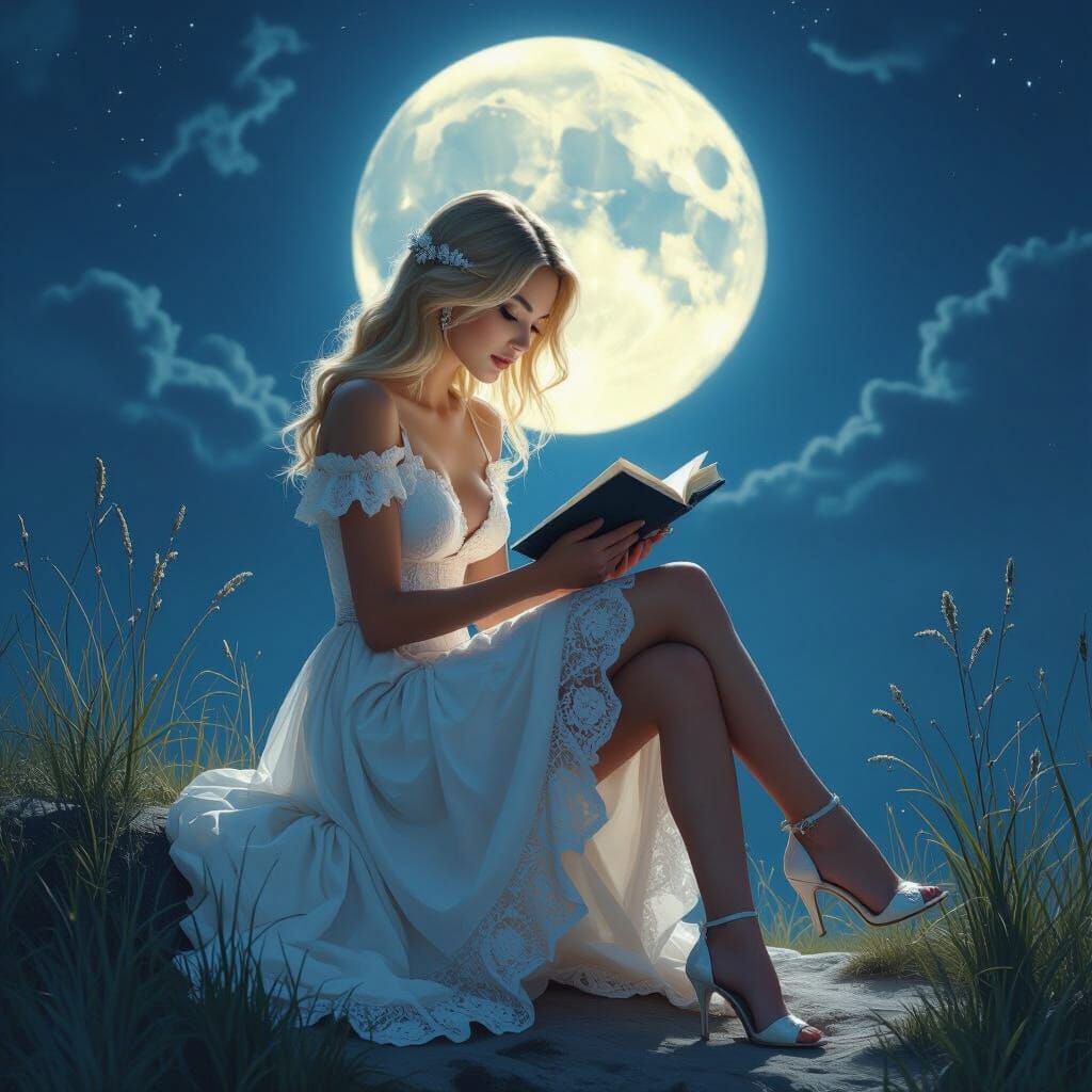 Woman Reading by Moonlight: A Digital Fantasy Painting