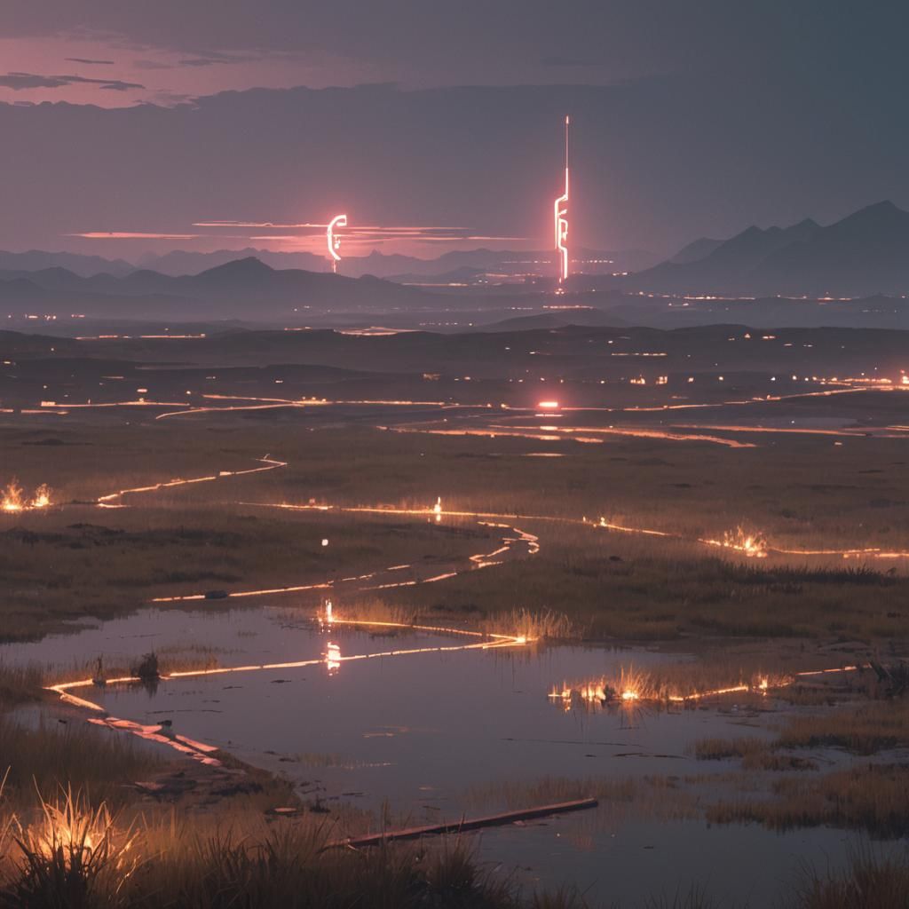 Cyberpunk Will-o'-the-Wisp on Neon Marshlands
