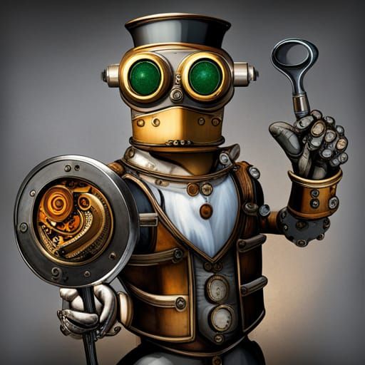 Steampunk Robot with Road Sign