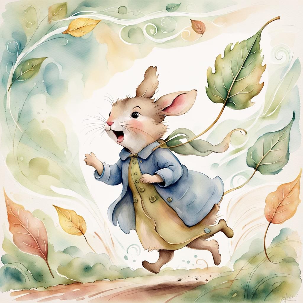 Whimsical Wind Character in Soft Pastel Storybook Style