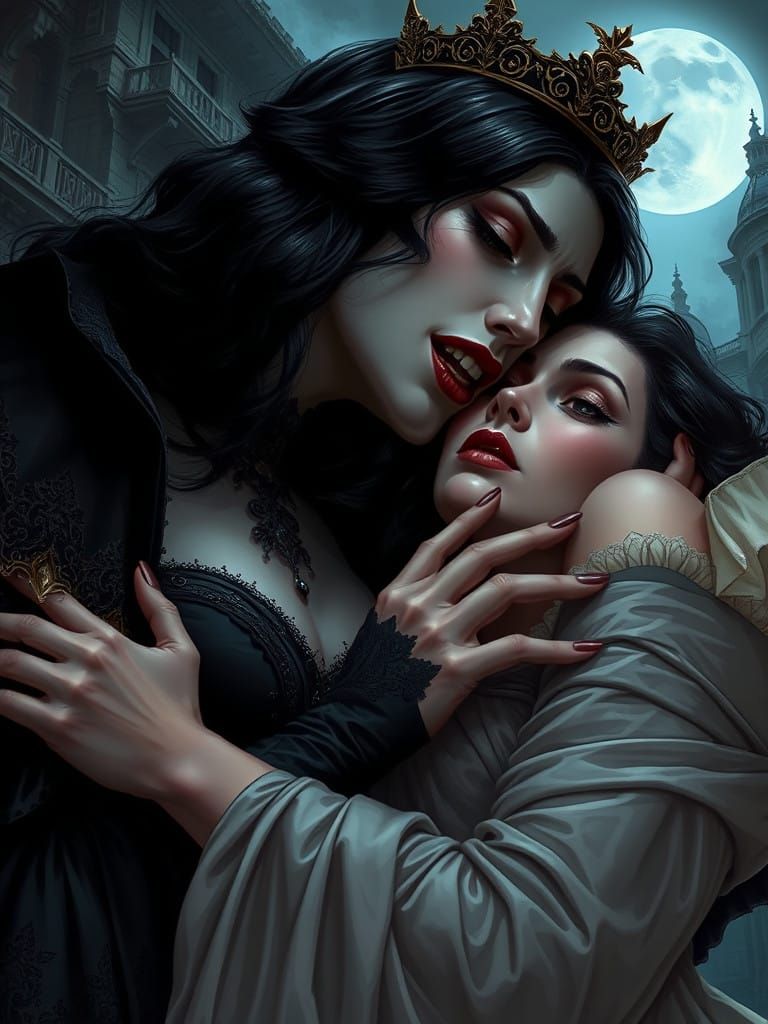 Ethereal Vampire Queen in Victorian-Era Shadows