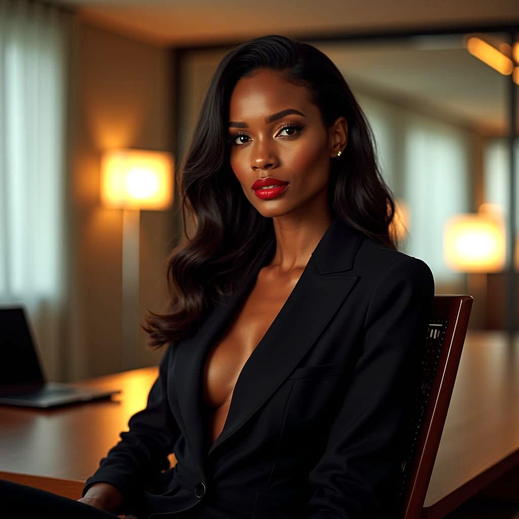 Glamorous Woman in Boardroom: Cinematic Film Still