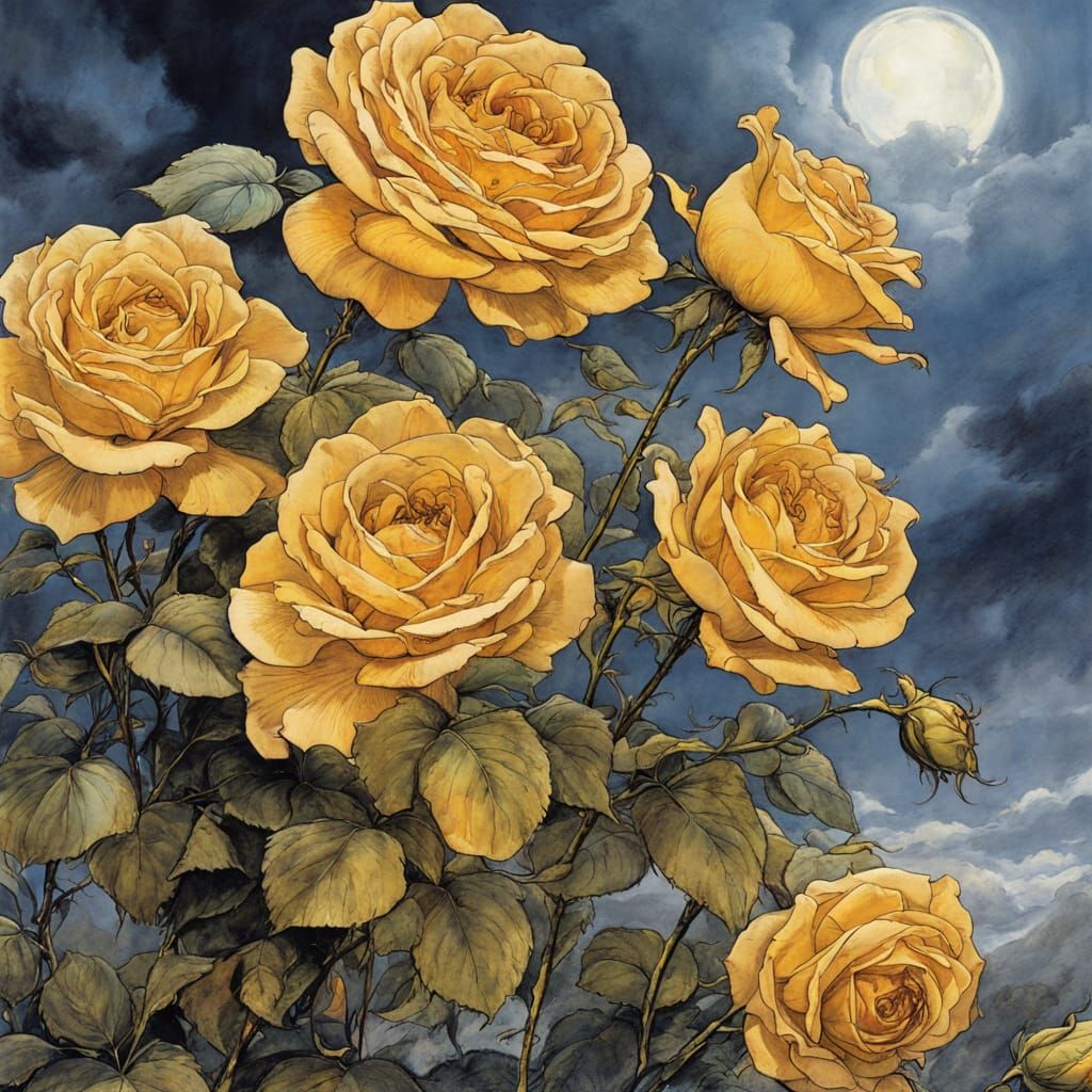 Golden Roses Under Cloudy Skies, Anime Style