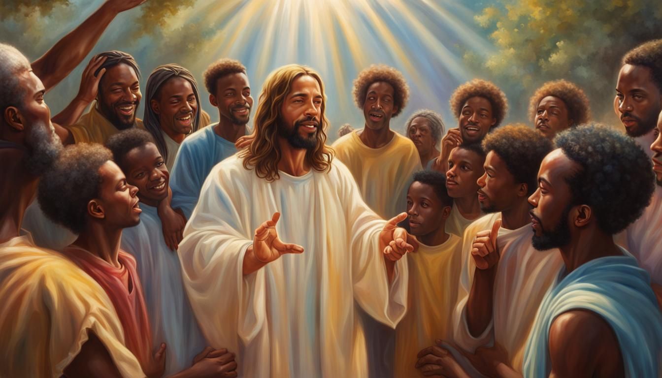 Jesus Talking to Young People: Hyperrealistic Oil Painting