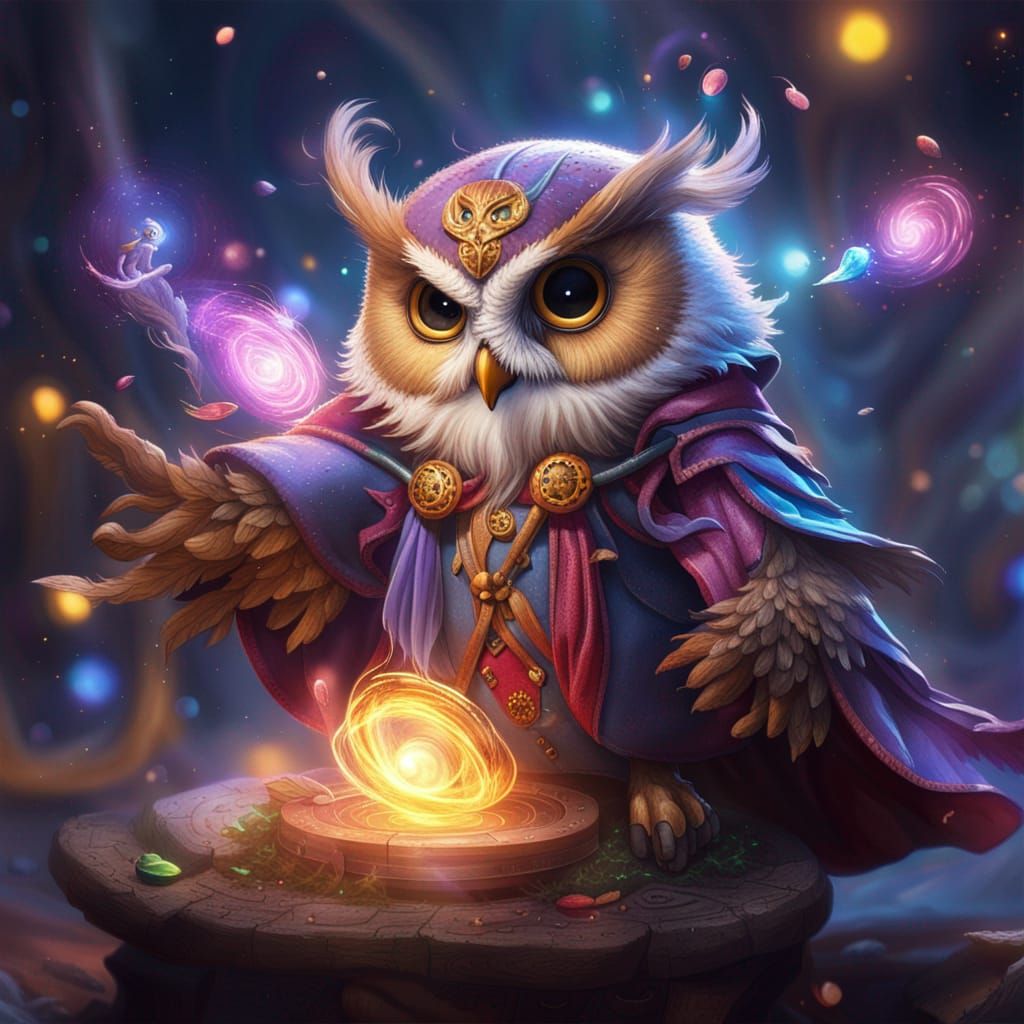 Cute Owl Wizard 🪄 casting a spell.