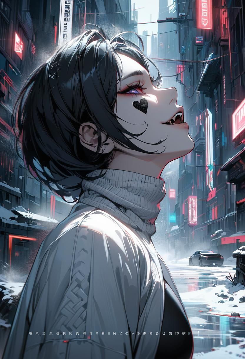 Furious Cyberpunk Girl with Heterochromia