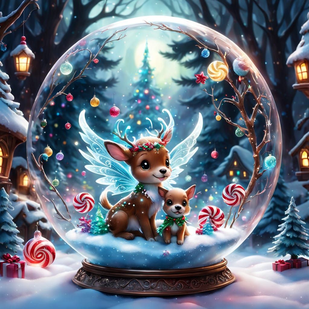 Christmas Fairy Plays with Reindeer in Whimsical 3D Winter W...
