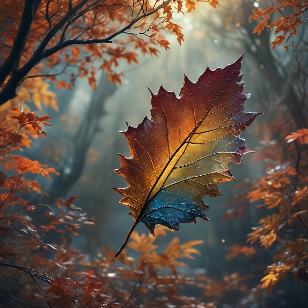 Glassy Autumn Leaf in Misty Fantasy Concept Art