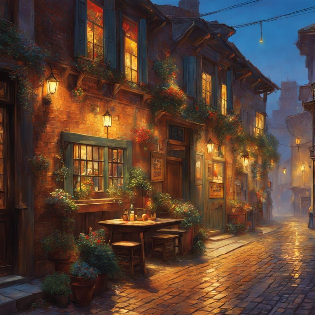 Colorful Anime Tavern Street Scene with Bright Light