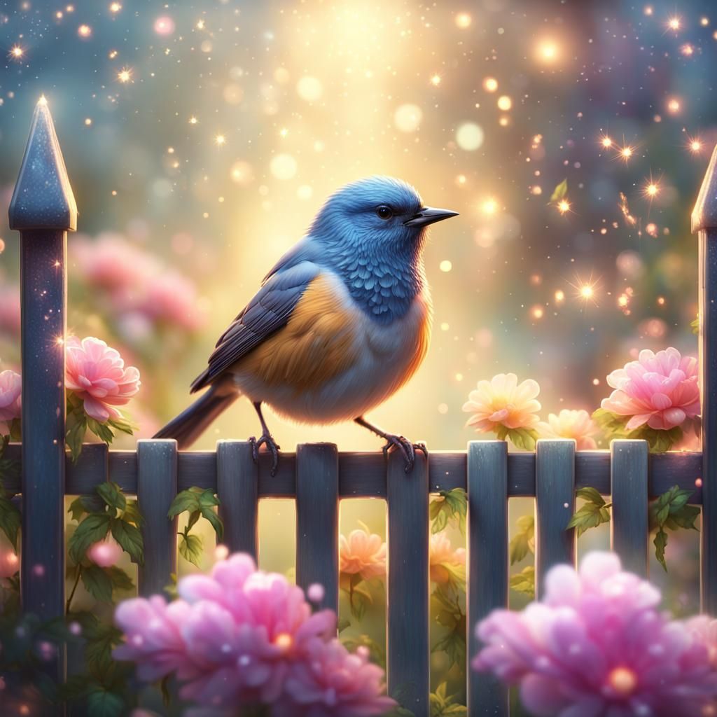 Enchanting Bird Surrounded by Luminous Sparkles