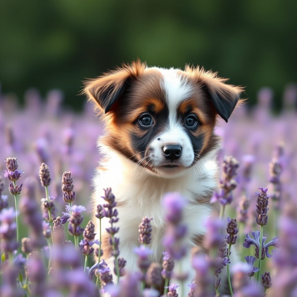Cute Puppy in a Lavender Field