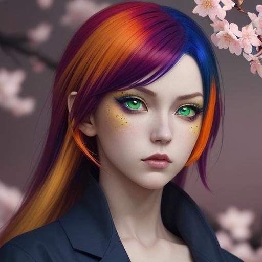 Anime Fusion: Woman with Orange and Blue Hair