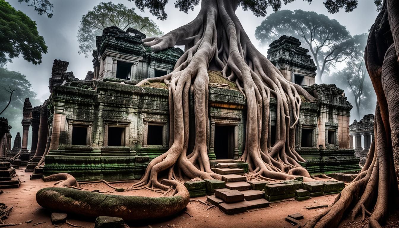 Mystical Ta Prohm Temple Under Celestial Glow