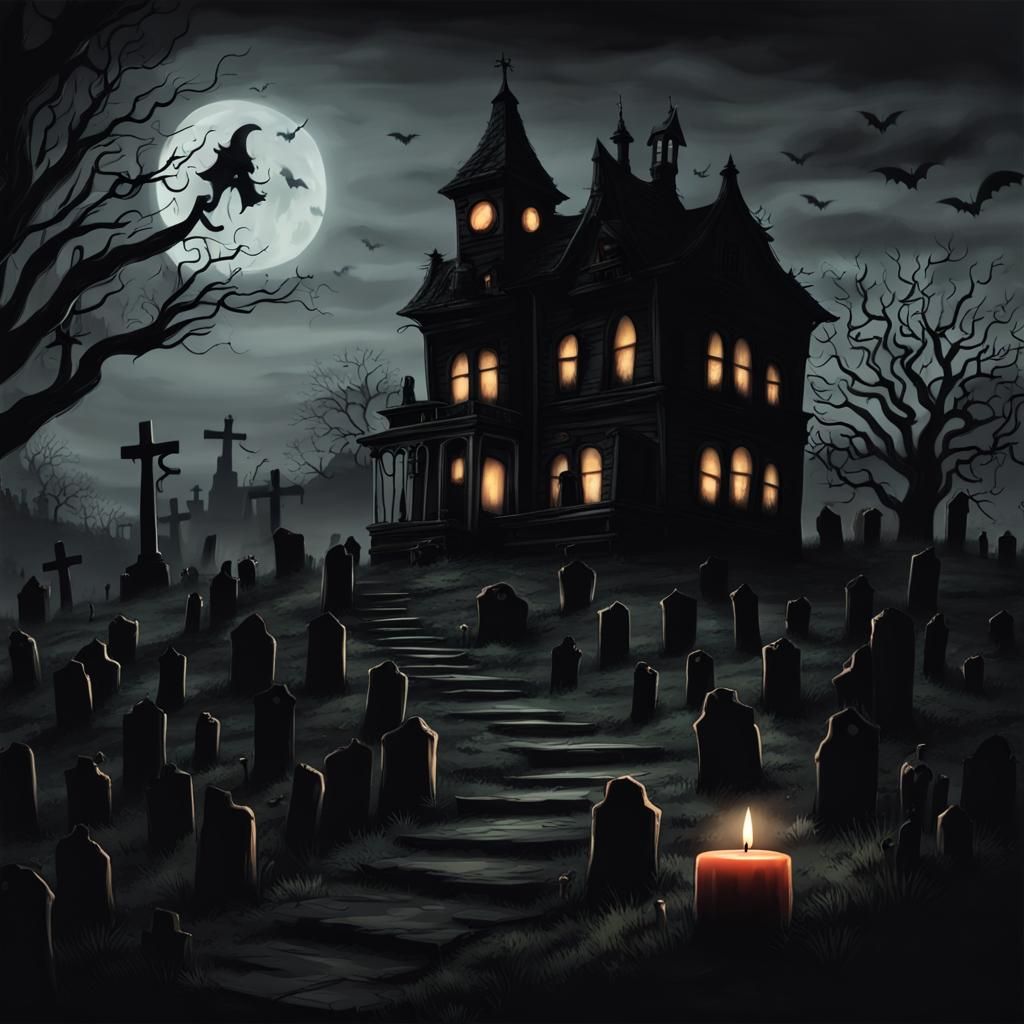 Eerie Haunted House Overlooking Cemetery