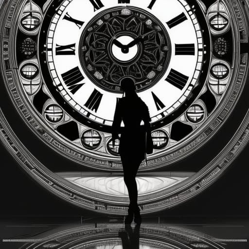 Geometric Clock Silhouette in Black, White and Red