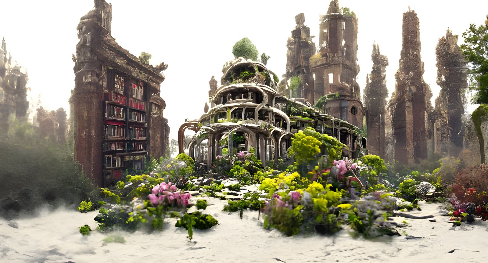 Post-Apocalyptic Library with Hanging Gardens