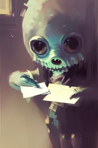 Cute Monster with Musical Notes, Impasto Style