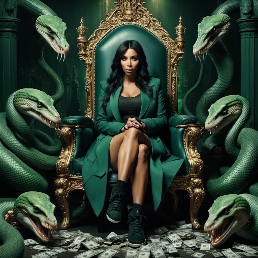 Slytherin Queen on Throne: Maximalist Digital Art