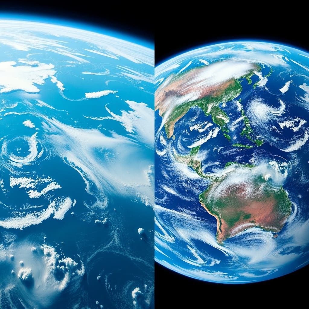 Earth Diptych: Present vs. Untouched Planet