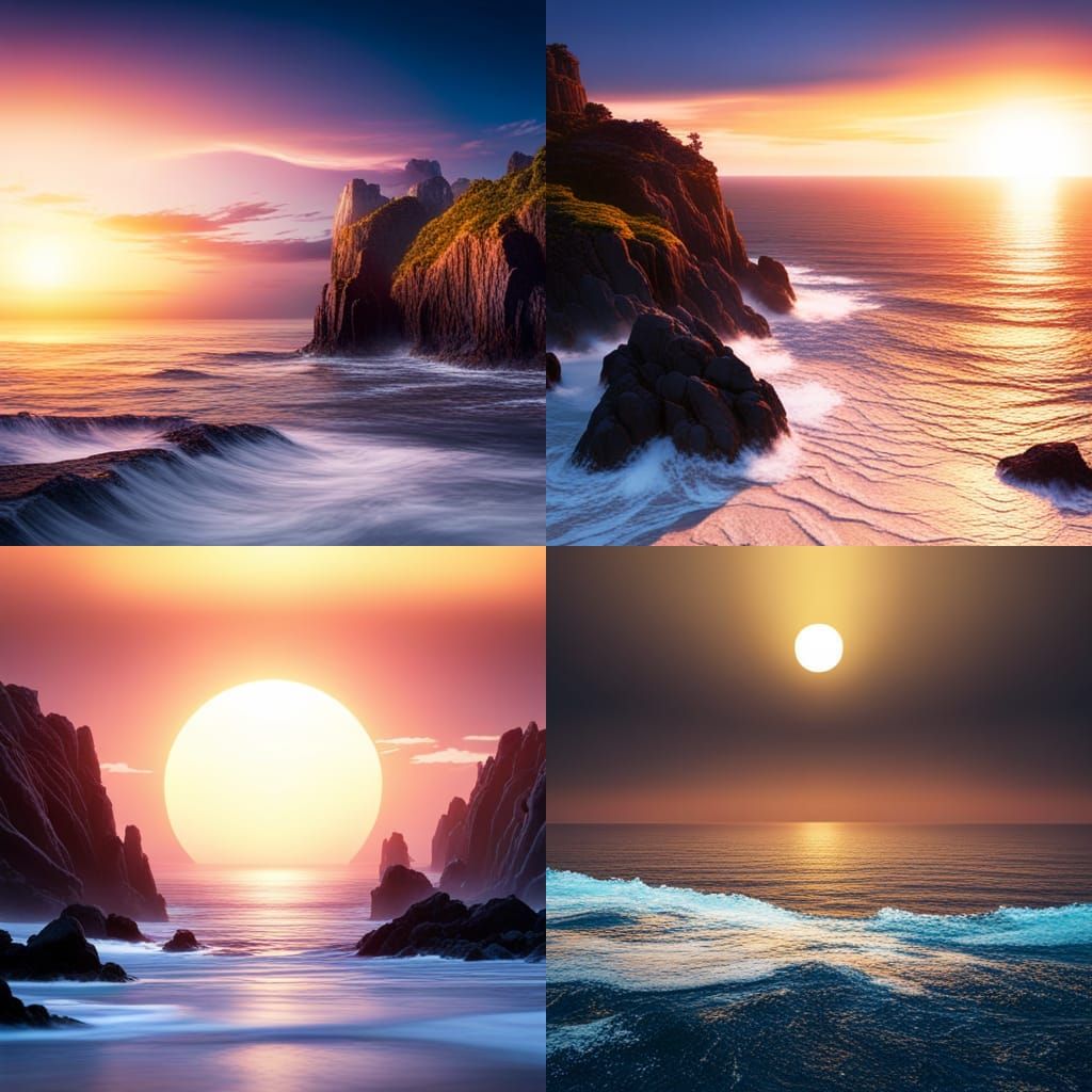 Ocean Sunset: Detailed Matte Painting in Deep Color