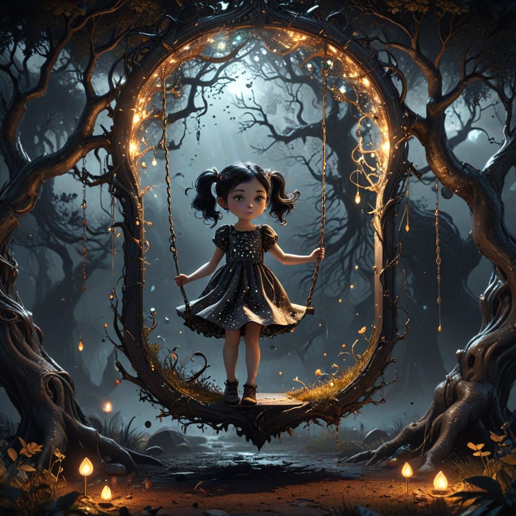 Sinister Polkadot Girl Cartoon in Surreal Style