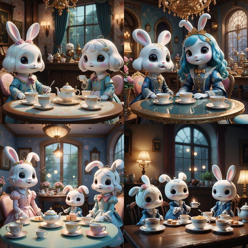 Cute Characters Enjoy Regency Tea Party in Vibrant 3D