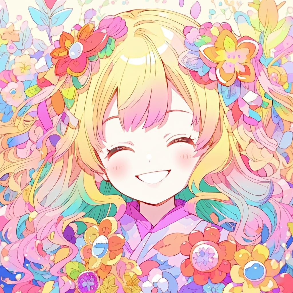 Vibrant Anime Portrait of Eri in a Whimsical Garden