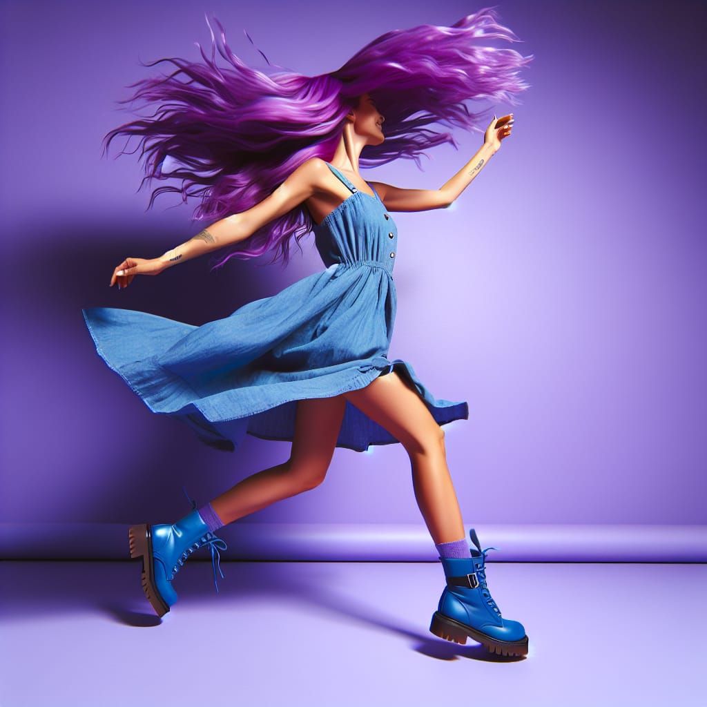 Woman with Purple Hair Dancing in Purple Room