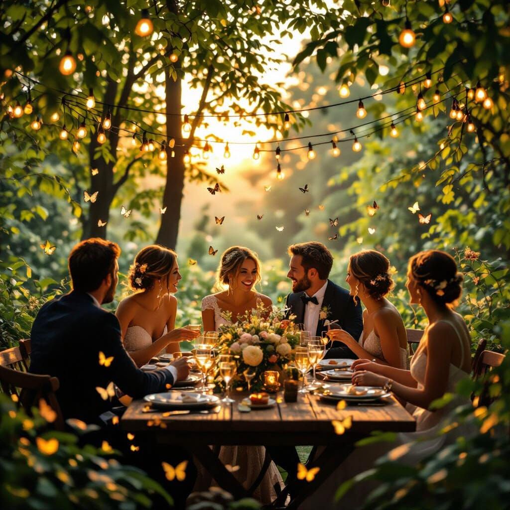 Enchanted Evening Garden Party in Magical Realism