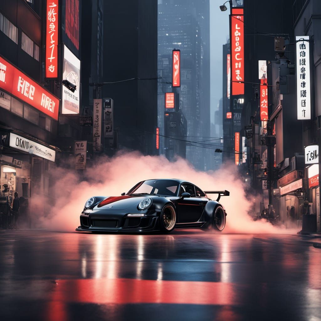 Tokyo streets burnout smoke widebody porsche photoshoot workshop