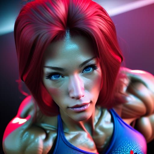 Female Bodybuilder in Japanese Illustration Style