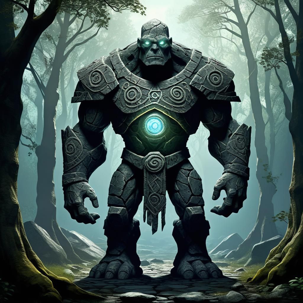 Stone Golem Guardian with Glowing Runes