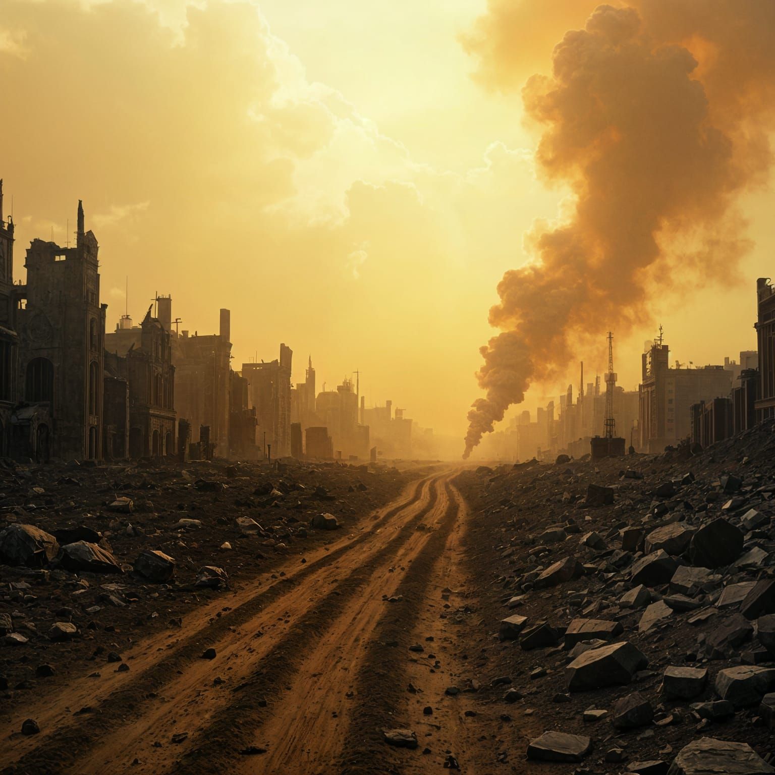 Earth in Ruins: Spaceships Leaving a Dying Planet