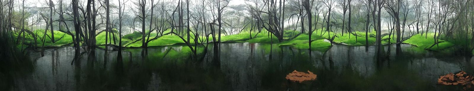 Vibrant Cartoon Swamp Landscape in Gouache