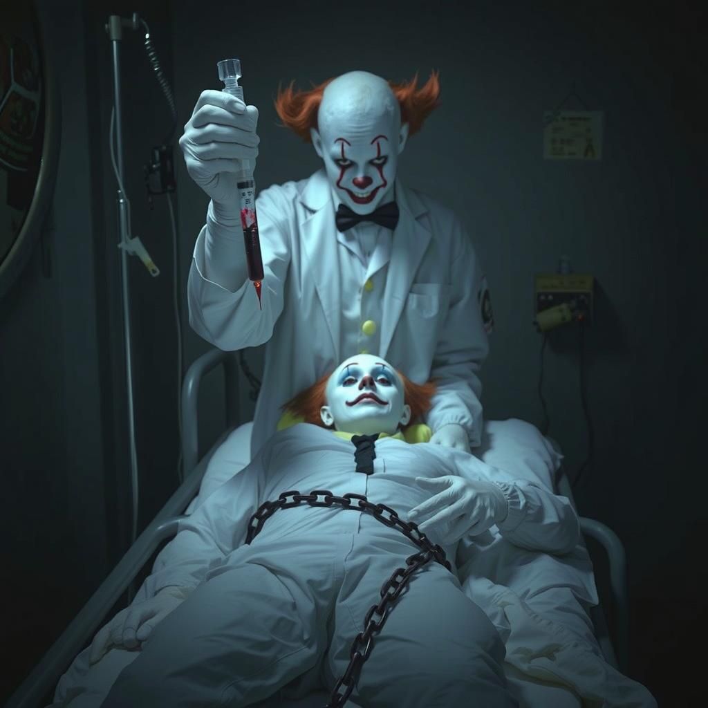 Sinister Clown Doctor with Chained Patient