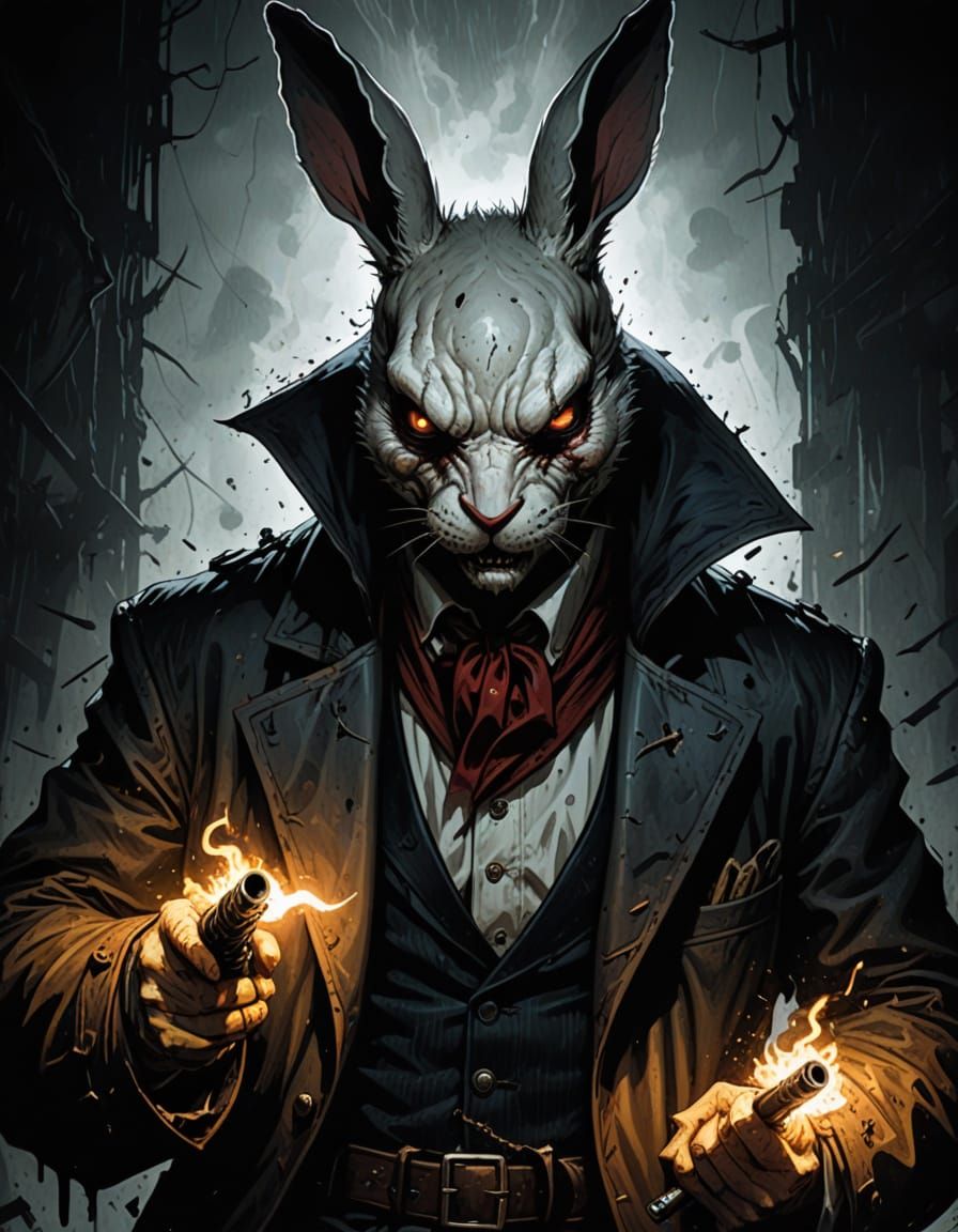 Grim Dark Fantasy Warrior Rabbit in Smoked Velvet