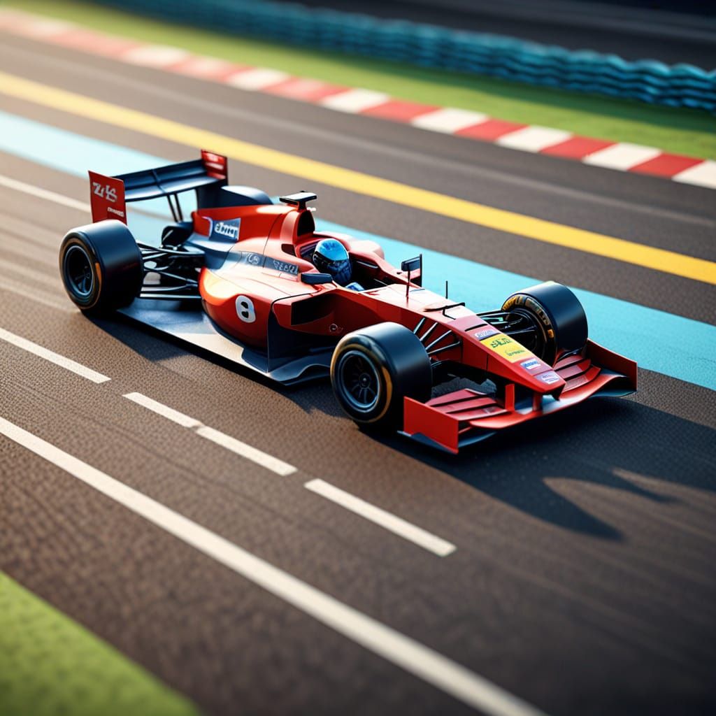 Racing Car on Track in Papercraft Style