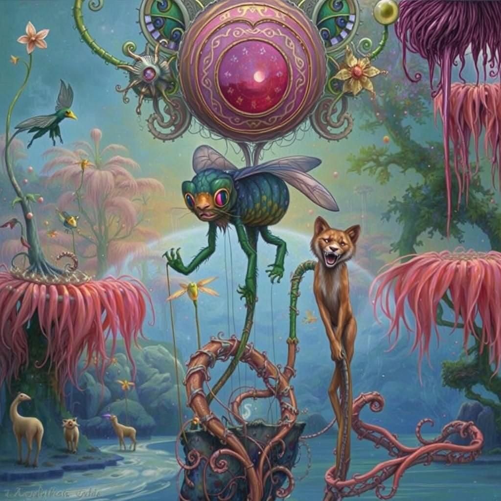 Surreal Morphing Creature in Dreamlike Landscape