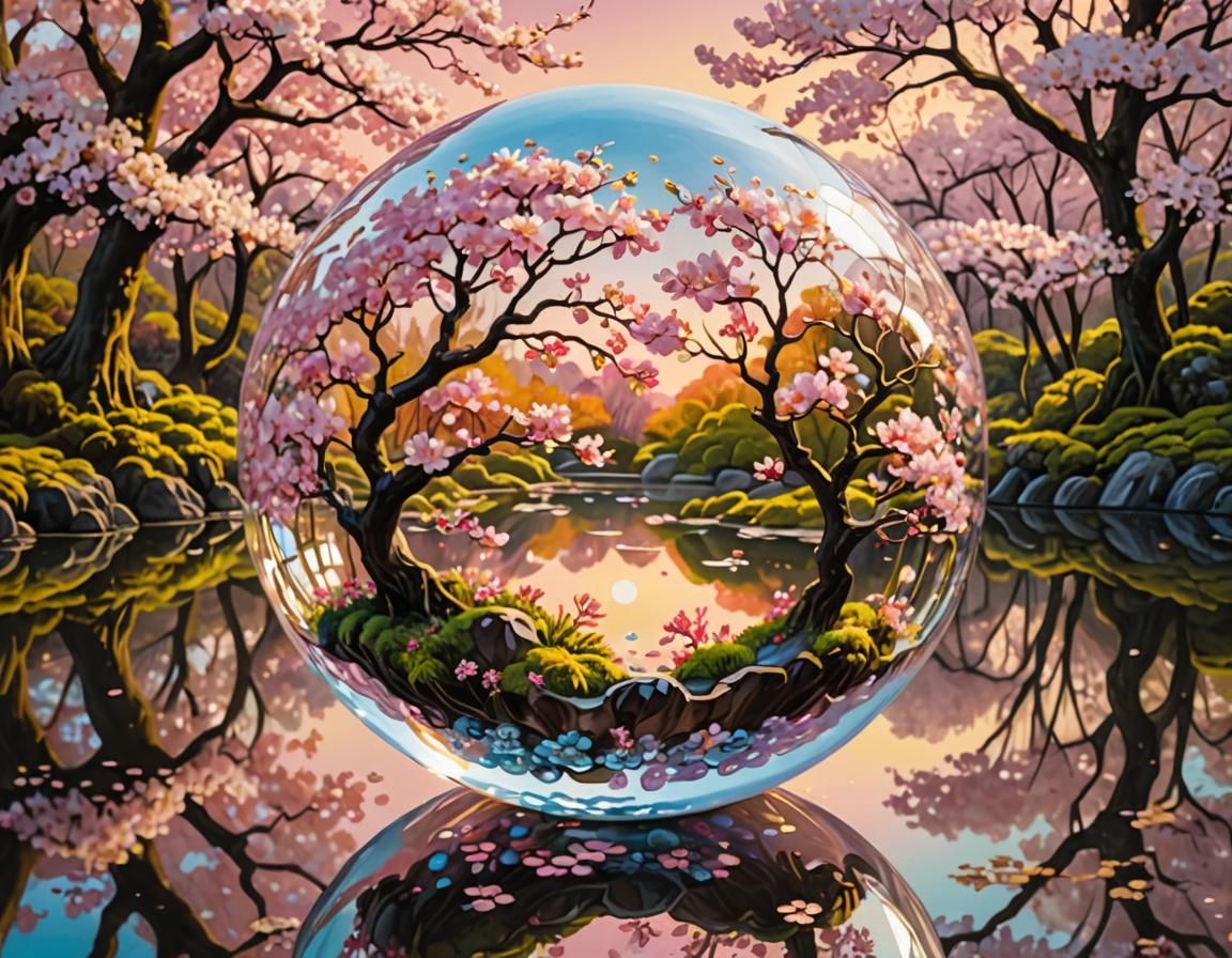 Crystal Globe with Cherry Blossoms, Murakami Style