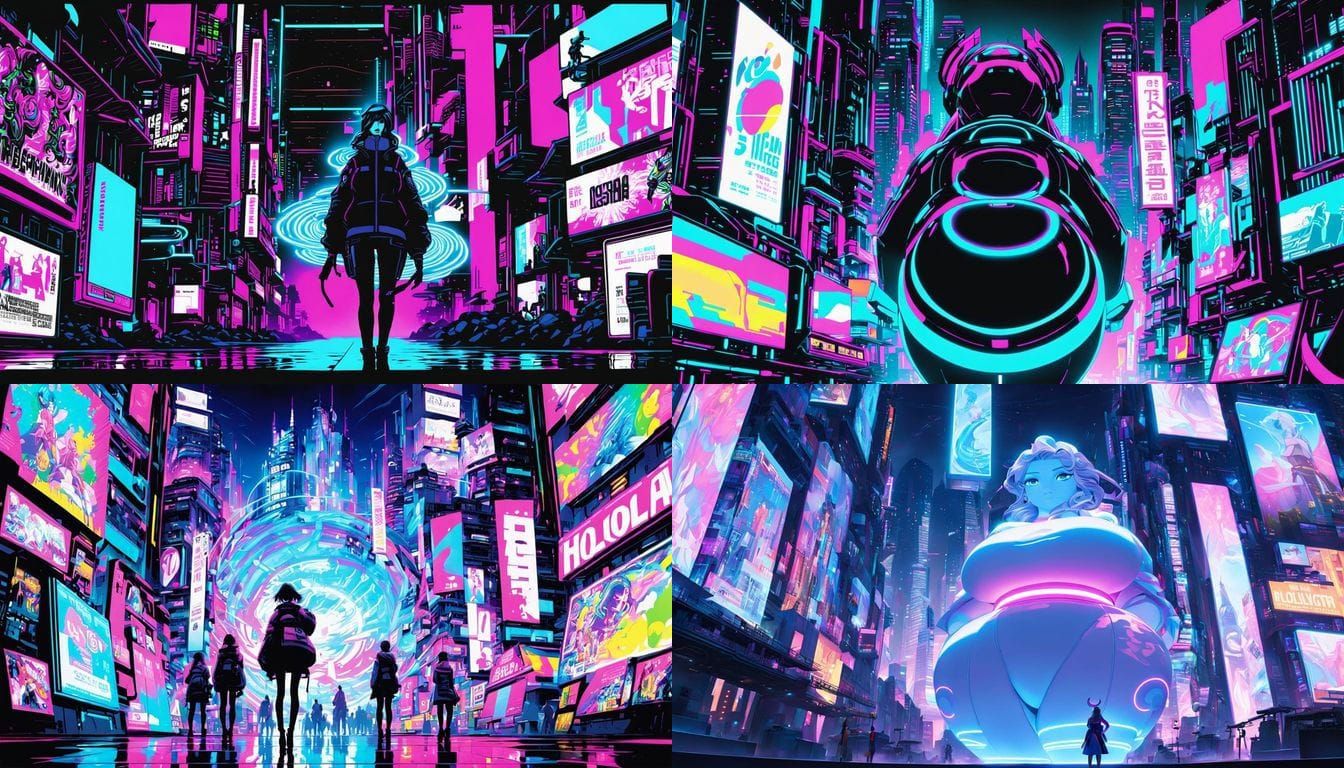 Cyberpunk Futa Goddess Illuminates Futuristic Metropolis