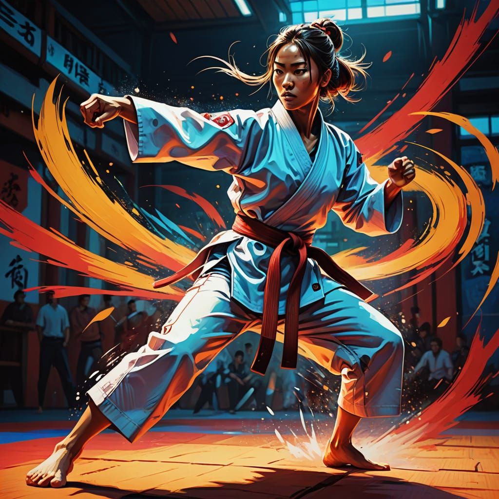 Vibrant Karate Girl in Action