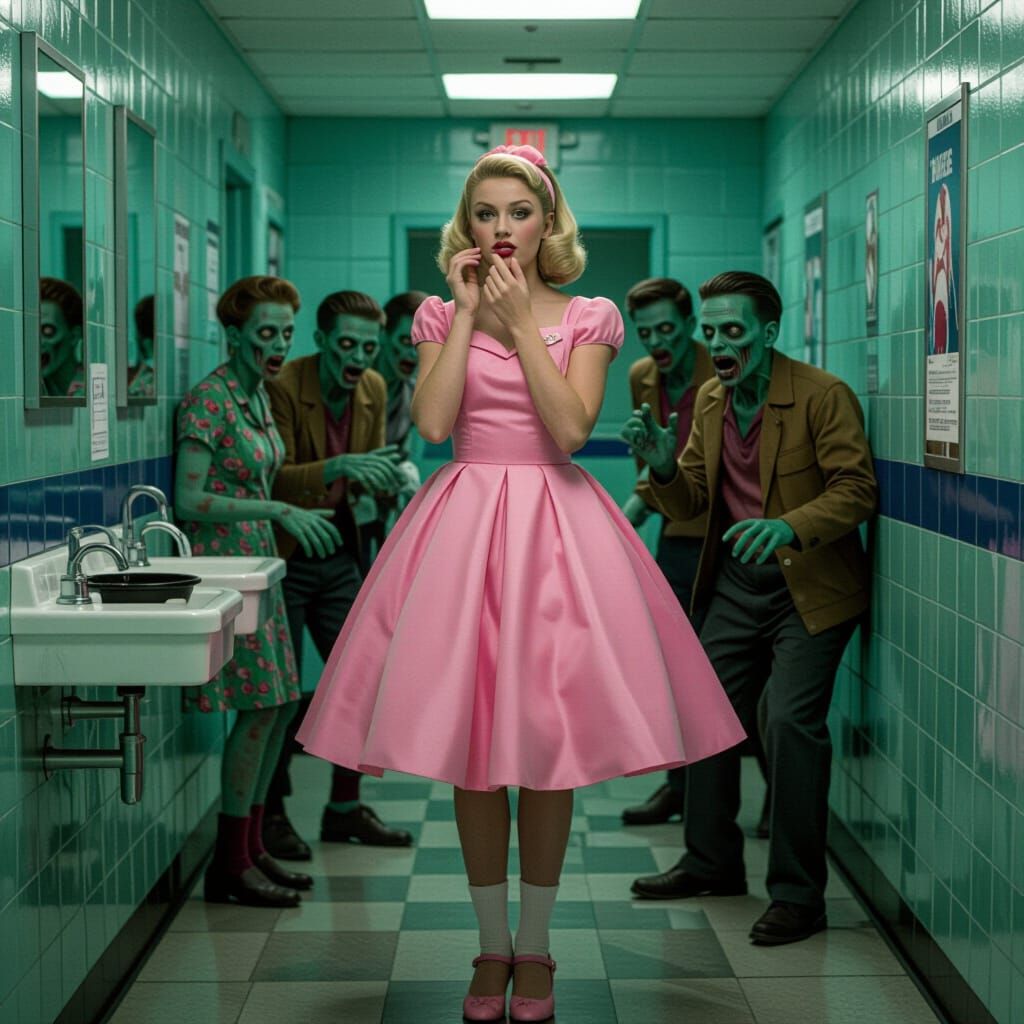 1950s Girl Faces Zombies in School Bathroom