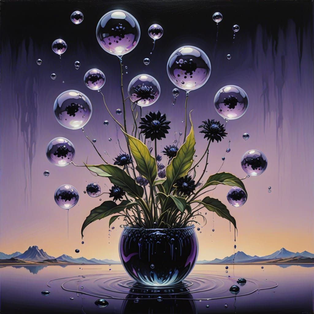 Surrealistic Oil Painting of a Plant in Ethereal Bubbles